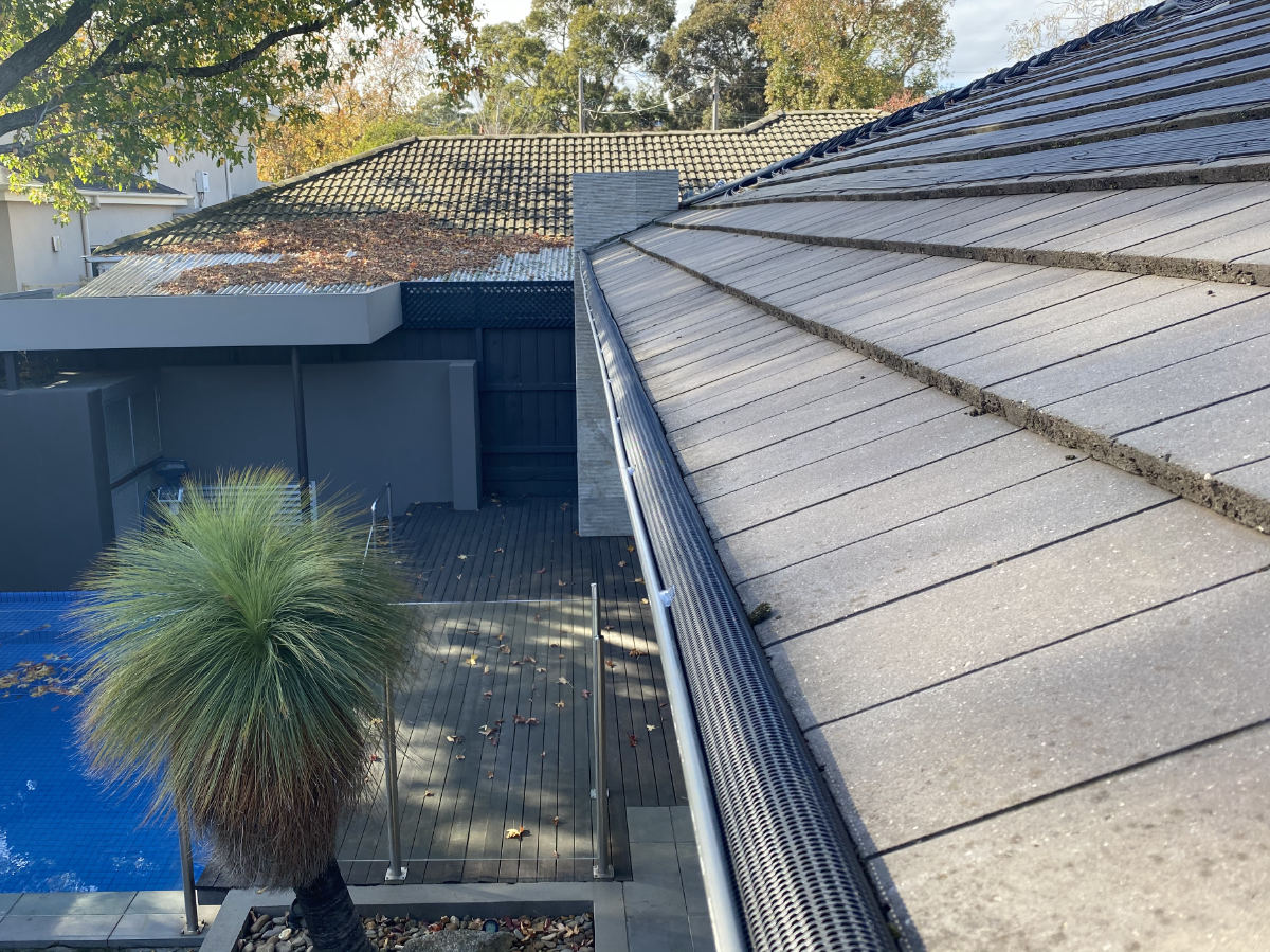 Gutterman's gutter mesh installed on a slate tile roof